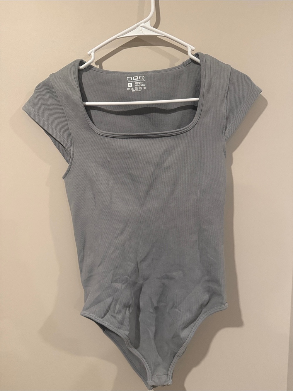OQQ Women’s Square Neck Cap Sleeve Bodysuit - Gray